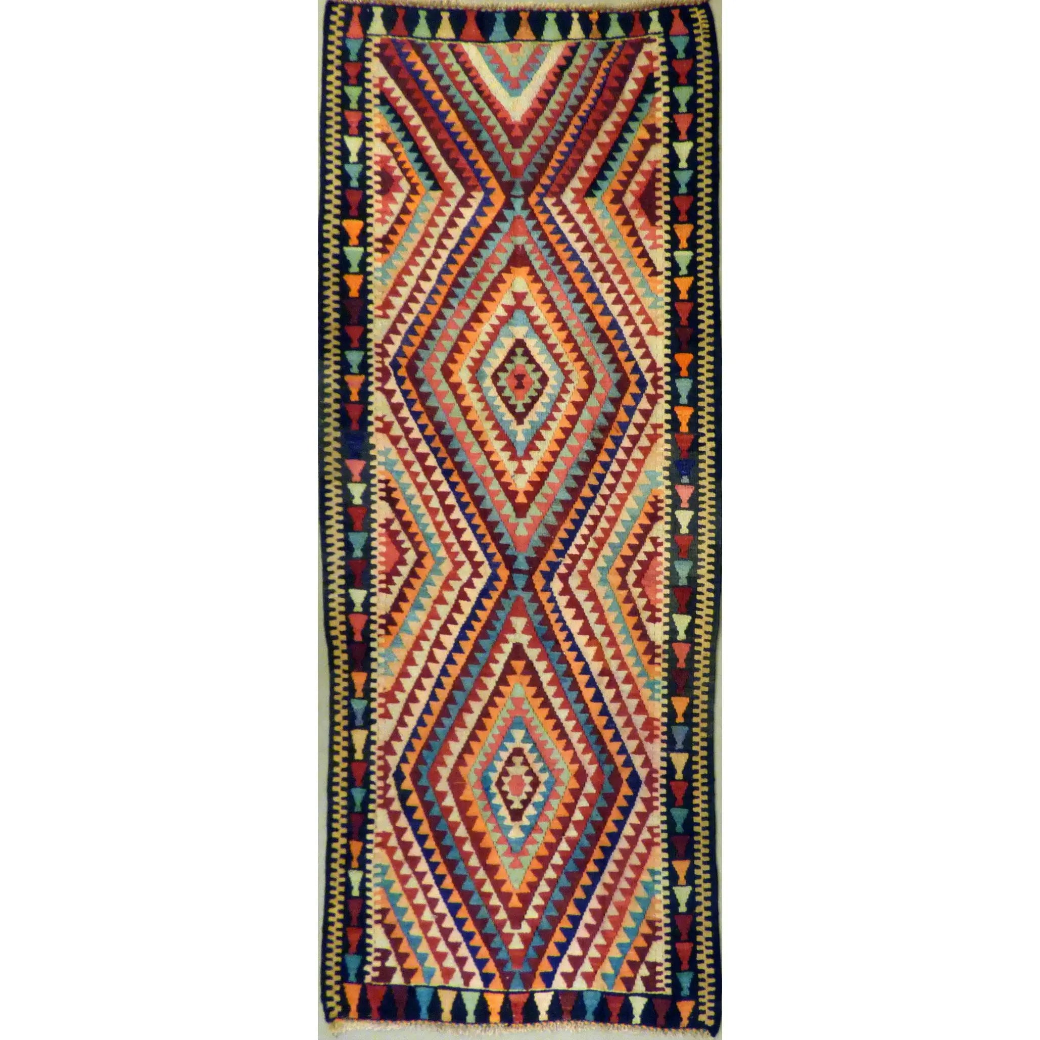 One Of The Kind Authentic Hand-Knotted Sanandaj Vintage Kilim 11'3" X 5'3"